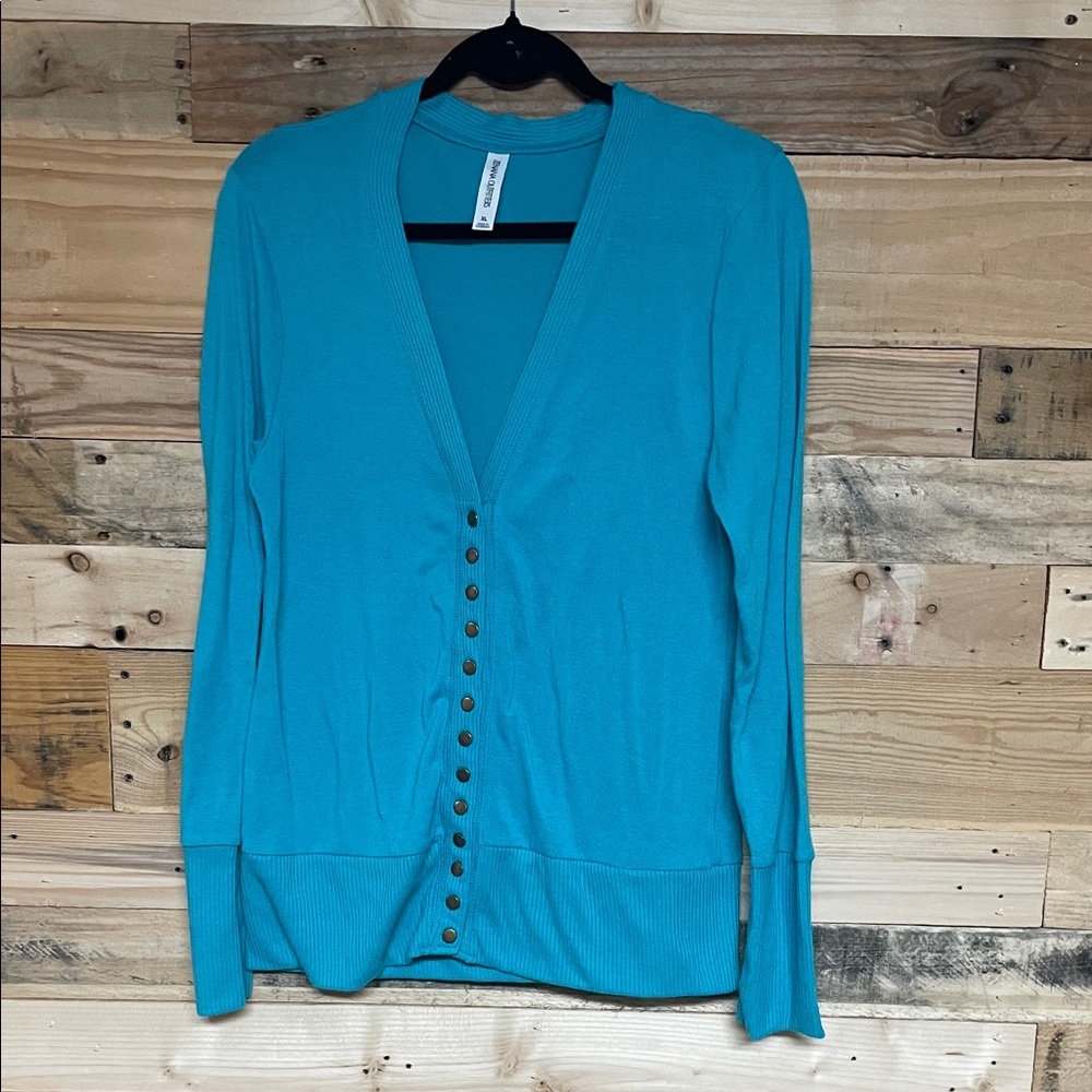 Zenana Outfitters size XL Turquoise Lightweight Snap Down Soft Cardigan Sweater